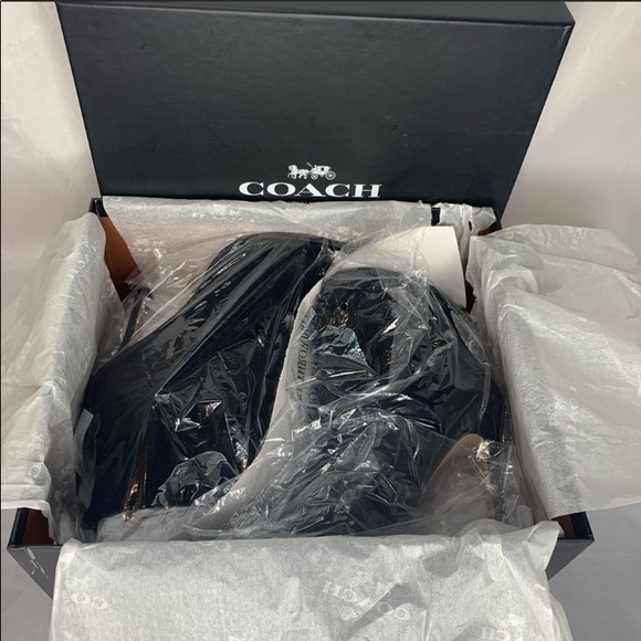 Coach Lena Black Suede Leather Sexy Fun Open Toe Ankle Boots bootie [size 7.5] - Picture 6 of 7